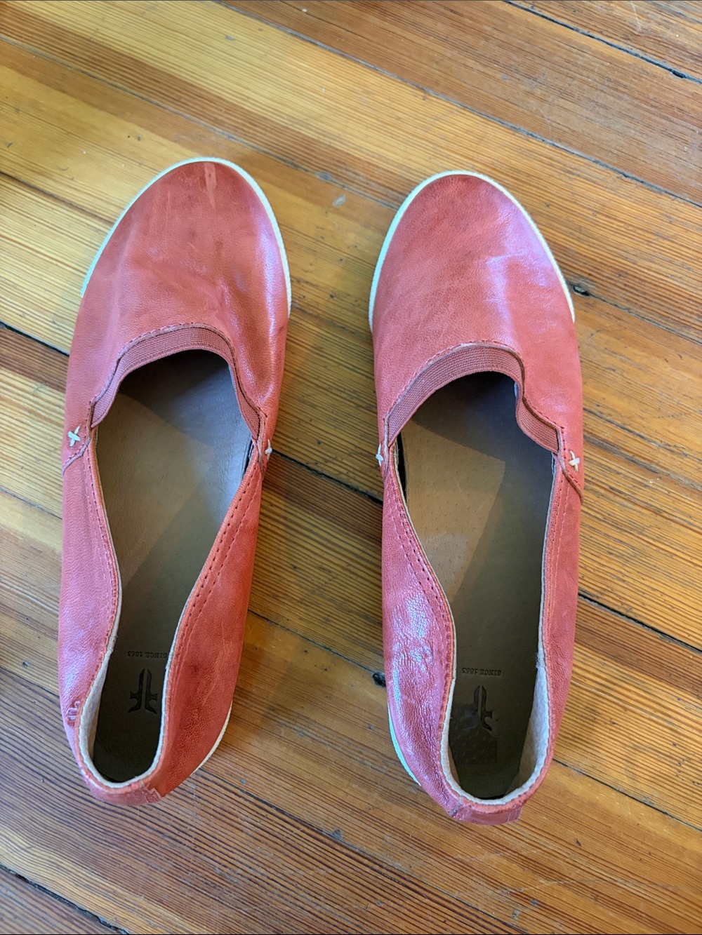 Frye Rust Slip-On Leather Loafers white soles